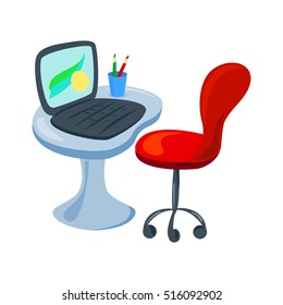 desk with a laptop. vector illustration
