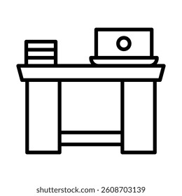 Desk with Laptop Vector Line Icon Design