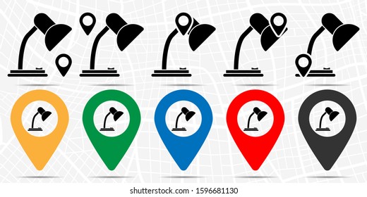 Desk light lamp icon in location set. Simple glyph, flat illustration element of education theme icons