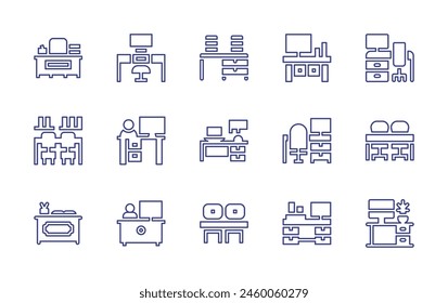 Desk line icon set. Editable stroke. Vector illustration. Containing desk, reception, workspace, office, workplace.
