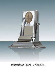 Desk metallic calendar on mirror surface.