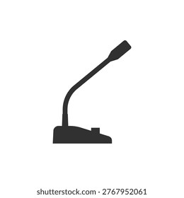 Desk microphone with base icon. Conference and speech recording equipment. Monochrome black and white symbol