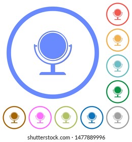 Desk mirror flat color vector icons with shadows in round outlines on white background