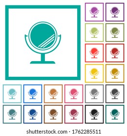 Espejo de escritorio con iconos de color plano de reflexión con marcos cuadrantes sobre fondo blanco