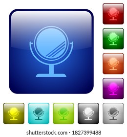 Desk mirror with reflection icons in rounded square color glossy button set