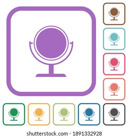 Desk mirror simple icons in color rounded square frames on white background