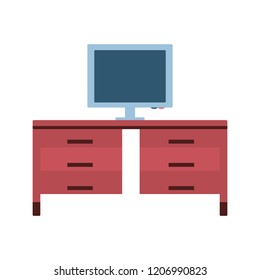 desk with monitor computer isolated icon