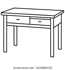 Desk with monitor isolated on transparent background in line art style