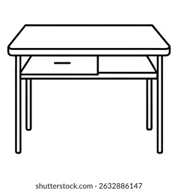 Desk with monitor isolated on transparent background in line art style