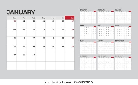 Desk monthly calendar template for 2024 year for business