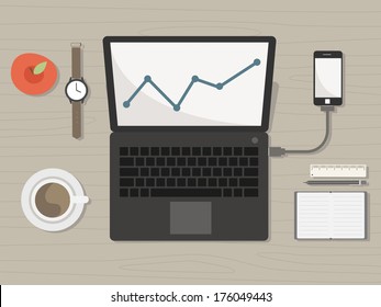desk with notebook and accessories vector