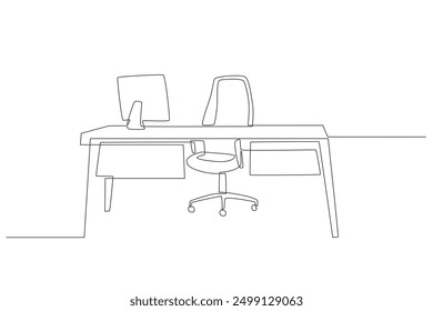 Desk in the office. Office concept one-line drawing