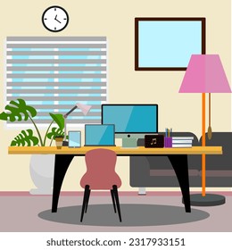 A desk with office equipment with modern work equipment, working at home is convenient, safe and comfortable.