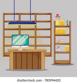 desk with office flat accessories to work