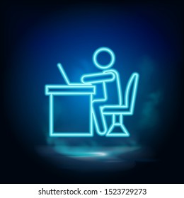 Desk, office, office man neon vector icon. Blue neon, Business neon vector icon.