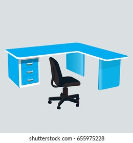 desk. Office table and office chair vector on white background