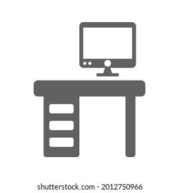 Desk, office, table icon. Gray vector graphics.