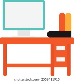 Desk Office Table Icon Vector Flat Illustration
