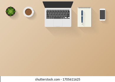Schreibtisch Büro Draufsicht Wohnung lag. von zu Hause aus arbeiten.