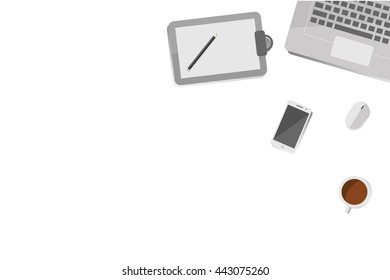 Desk Office Vector Illustration Copy Space