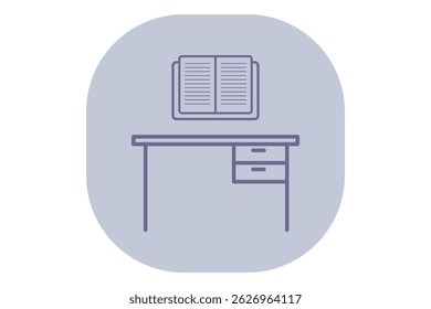Desk with open book placed on top, symbolizing theme of education. Learning and study activities concept