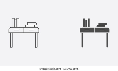 Symbol für den Schreibtisch und die ausgefüllte Vektorillustration
