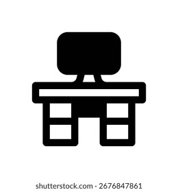 Escritorio. Icono de Vector de trazo delineado con detalles rellenos de negro.