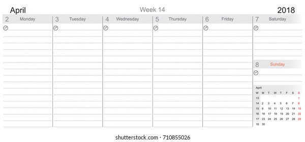 Desk Pad Working Calendar for 2018 year, Tasks calendar, Weekly Schedule