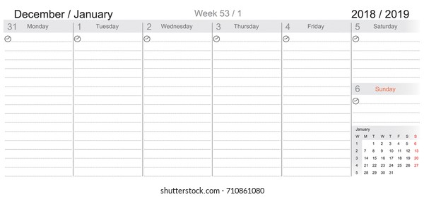 Desk Pad Working Calendar for 2018 year, Tasks calendar, Weekly Schedule