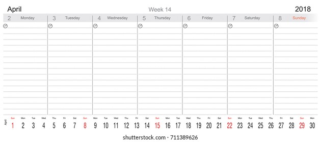 Desk Pad Working Calendar for 2018 year, Tasks calendar, Weekly Schedule, With big month, English