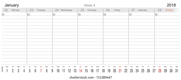 Desk Pad Working Calendar for 2018 year, Tasks calendar, Weekly Schedule, With big month, English