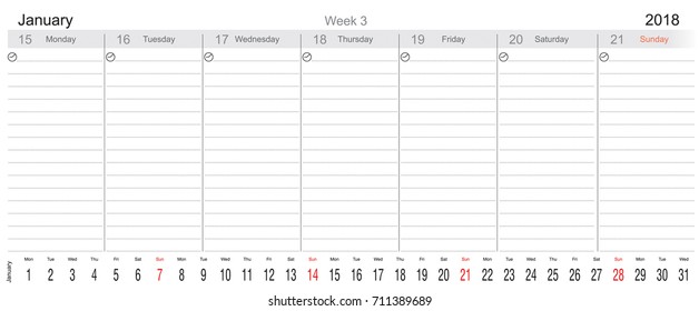Desk Pad Working Calendar for 2018 year, Tasks calendar, Weekly Schedule, With big month, English