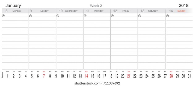 Desk Pad Working Calendar for 2018 year, Tasks calendar, Weekly Schedule, With big month, English