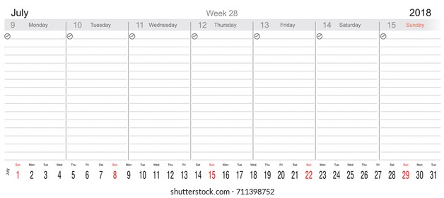 Desk Pad Working Calendar for 2018 year with Big month, Tasks calendar, Weekly Schedule, English