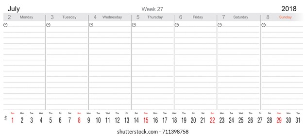 Desk Pad Working Calendar for 2018 year with Big month, Tasks calendar, Weekly Schedule, English