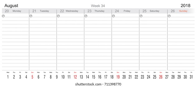 Desk Pad Working Calendar for 2018 year with Big month, Tasks calendar, Weekly Schedule, English
