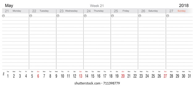 Desk Pad Working Calendar for 2018 year with Big month, Tasks calendar, Weekly Schedule, English