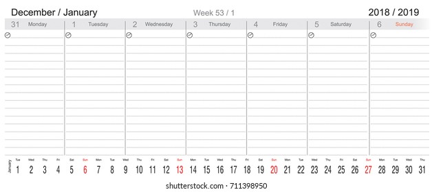 Desk Pad Working Calendar for 2018 year with Big month, Tasks calendar, Weekly Schedule, English