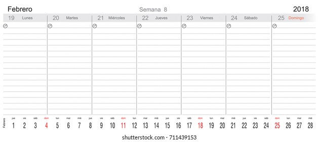 Desk Pad Working Calendar for 2018 year, in Spanish, Tasks calendar, Weekly Schedule 