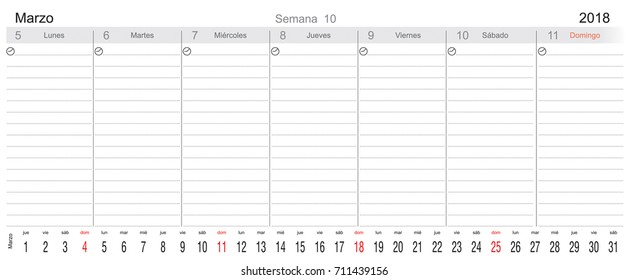 Desk Pad Working Calendar for 2018 year, in Spanish, Tasks calendar, Weekly Schedule 