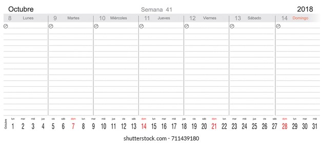 Desk Pad Working Calendar for 2018 year, in Spanish, Tasks calendar, Weekly Schedule 