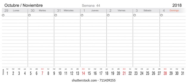 Desk Pad Working Calendar for 2018 year, in Spanish, Tasks calendar, Weekly Schedule 