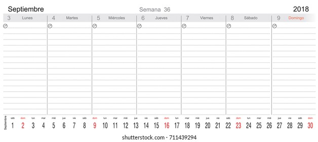 Desk Pad Working Calendar for 2018 year, in Spanish, Tasks calendar, Weekly Schedule 