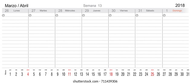 Desk Pad Working Calendar for 2018 year, in Spanish, Tasks calendar, Weekly Schedule 