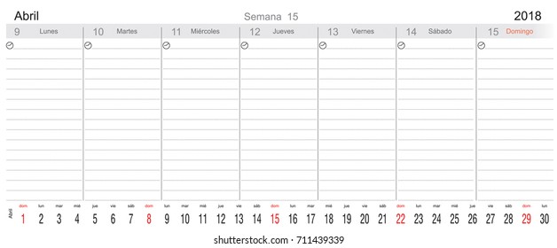 Desk Pad Working Calendar for 2018 year, in Spanish, Tasks calendar, Weekly Schedule 