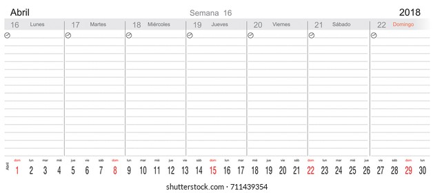 Desk Pad Working Calendar for 2018 year, in Spanish, Tasks calendar, Weekly Schedule 