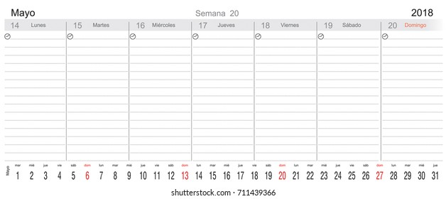 Desk Pad Working Calendar for 2018 year, in Spanish, Tasks calendar, Weekly Schedule 