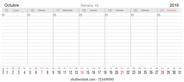 Desk Pad Working Calendar for 2018 year, in Spanish, Tasks calendar, Weekly Schedule 