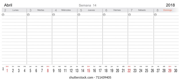 Desk Pad Working Calendar for 2018 year, in Spanish, Tasks calendar, Weekly Schedule 