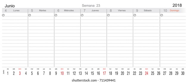 Desk Pad Working Calendar for 2018 year, in Spanish, Tasks calendar, Weekly Schedule 